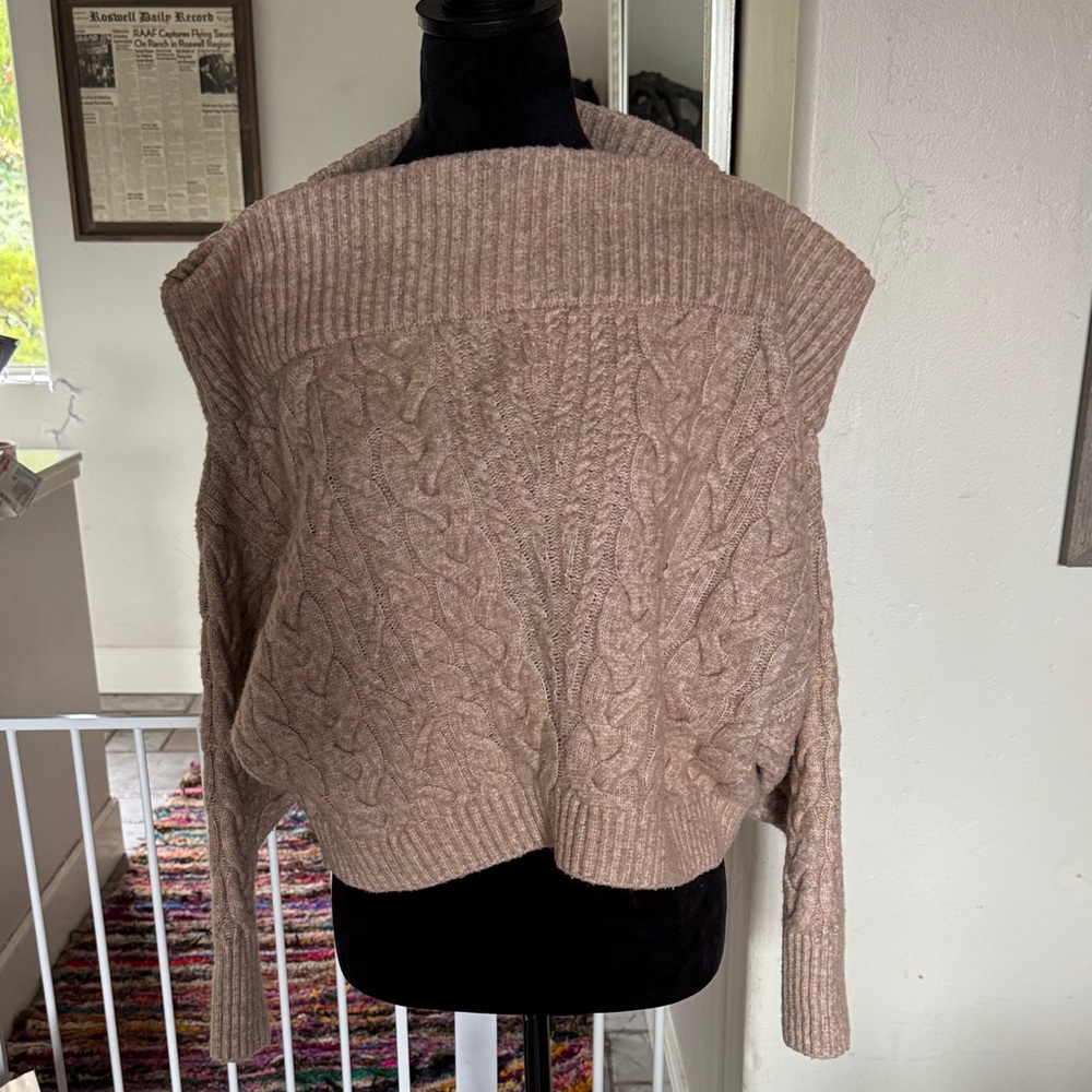 Express Cable Knit Cowl Sweater - Brown